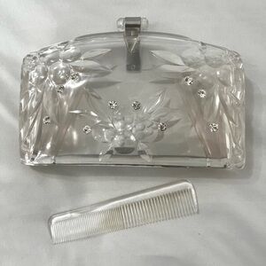 Vintage Clear Lucite Cherry Rhinestone Clutch